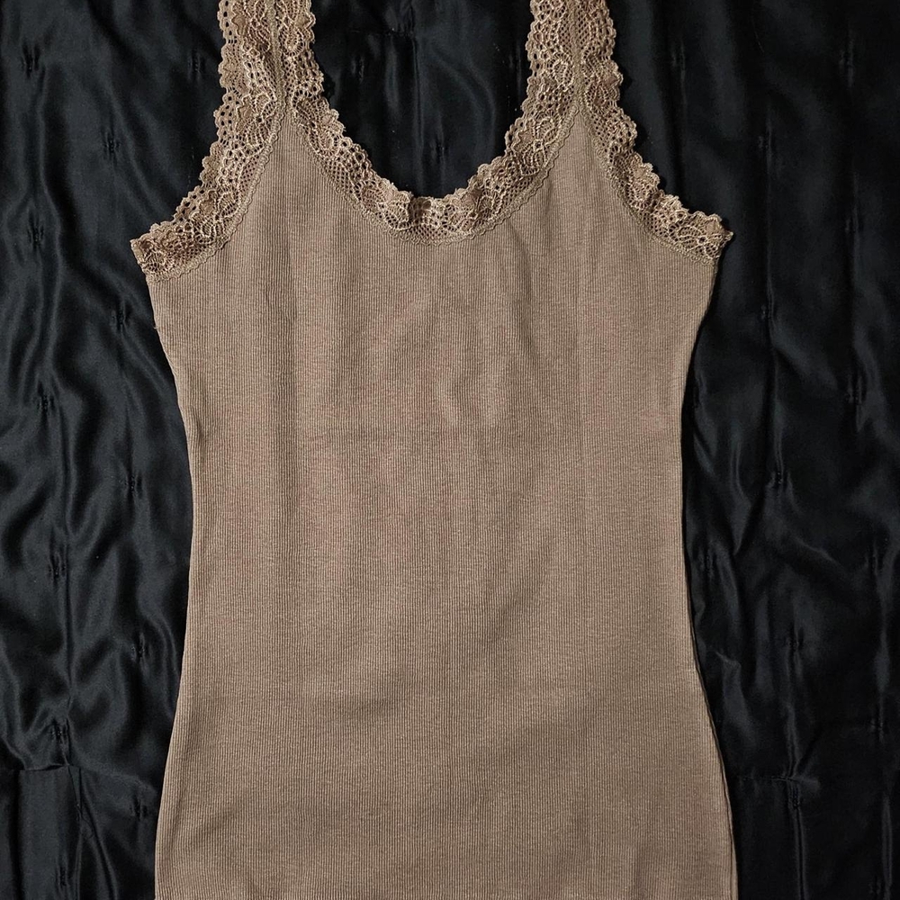 Lace Trim Tan Tank Top